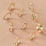 10pcs Rhinestone Decor Chevron Ring