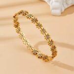 Flower Latest Stylish Flower Cuff Gold Plated Anti Tarnish Adjustable Bangle