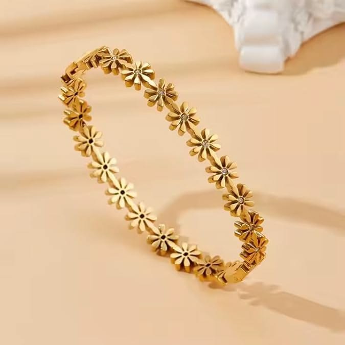 Flower Latest Stylish Flower Cuff Gold Plated