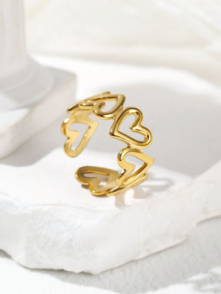 Open heart Anti Tarnish Adjustable Ring - Image 2