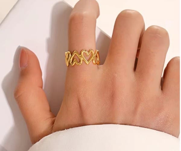 Open heart Anti Tarnish Adjustable Ring